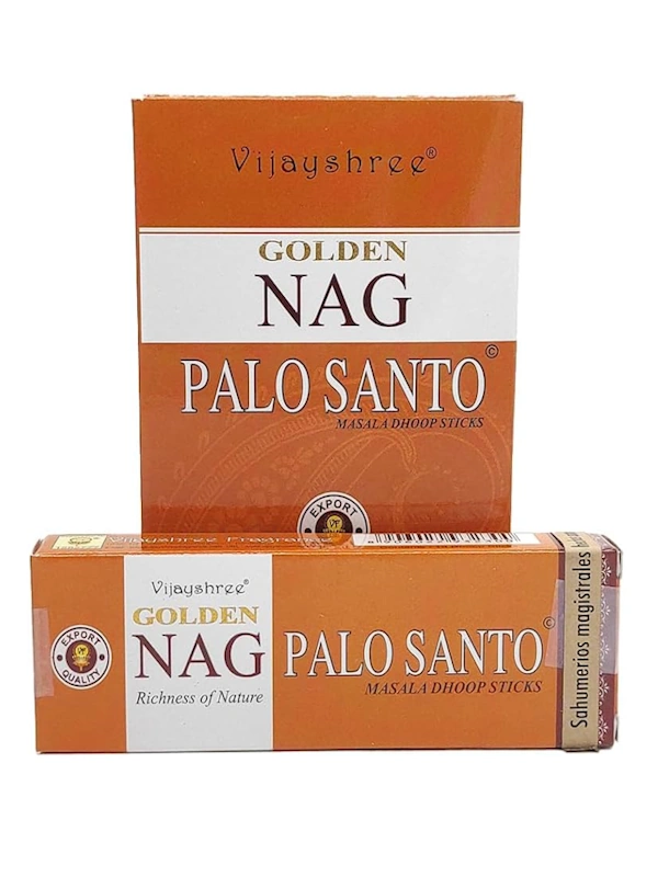 Incienso dhoop stick Palo Santo Golden Nag Masala orgánico de Vijayshree en caja de 12 uds de 15g