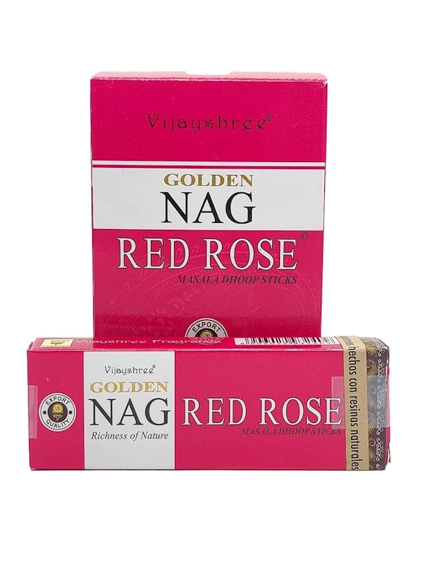 Incienso dhoop stick Red Rose Golden Nag Masala orgánico de Vijayshree en caja de 12 uds de 15g