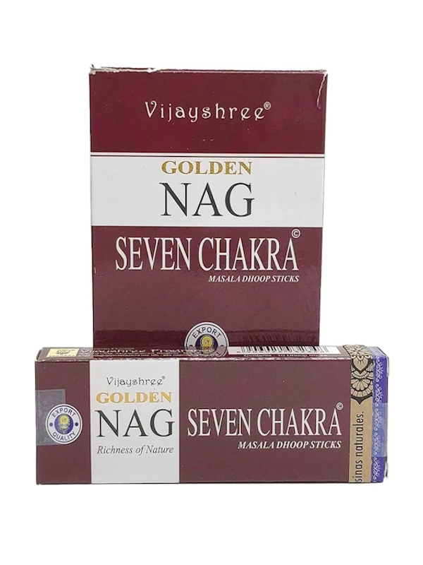 Incienso dhoop stick Seven Chakra Golden Nag Masala orgánico de Vijayshree en caja de 12 uds de 15g