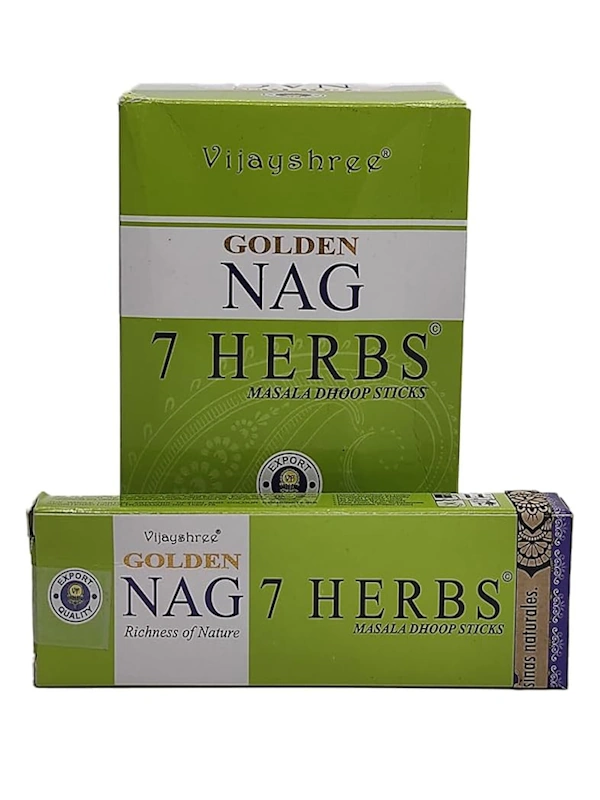 Incienso dhoop stick 7 Herbs Golden Nag Masala orgánico de Vijayshree en caja de 12 uds de 15g