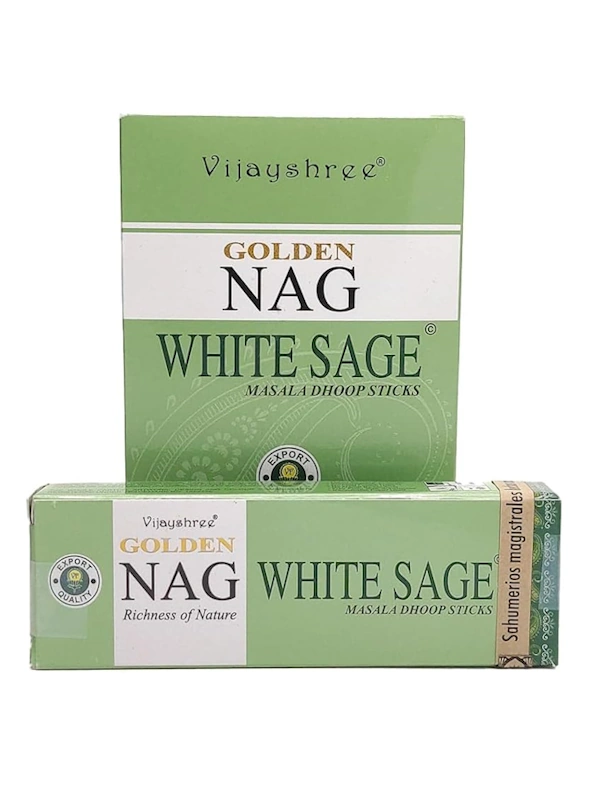 Incienso dhoop stick White Sage Golden Nag Masala orgánico de Vijayshree en caja de 12 uds de 15g