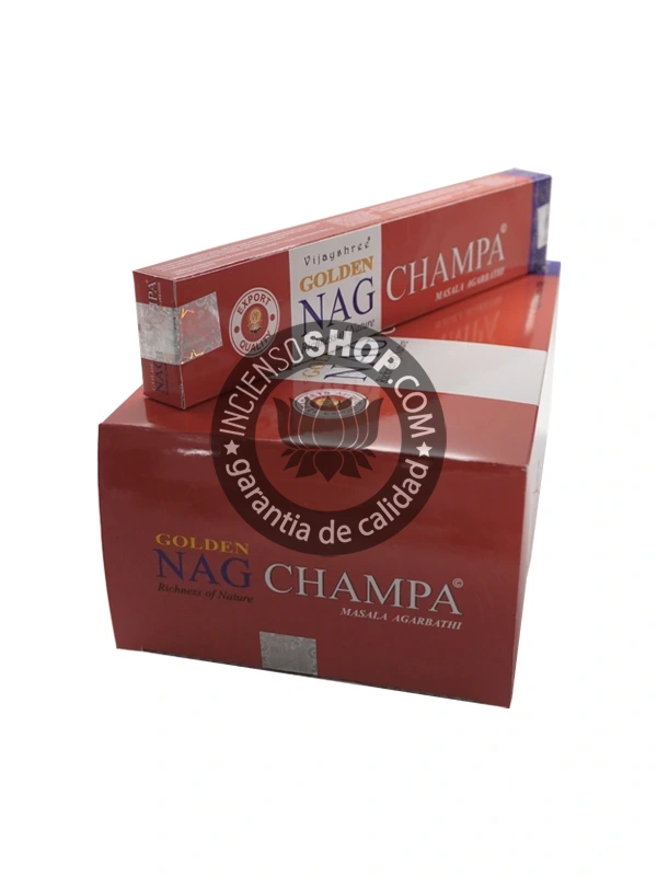 Caja de incienso Golden Nag Champa Vijayshree vista de lado aroma floral dulce y místico ideal para meditación profunda purificación espiritual y ambientes armoniosos