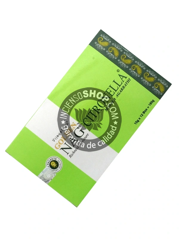 Incienso Golden Nag Citronella de Vijayshree orgánico Agarbati Masala en caja de 12 uds de 15g