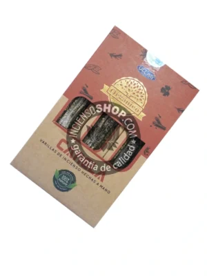 Caja de incienso orgánico Ullas canela vista cenital aroma cálido especiado y reconfortante ideal para equilibrio emocional rituales de protección y ambientes acogedores