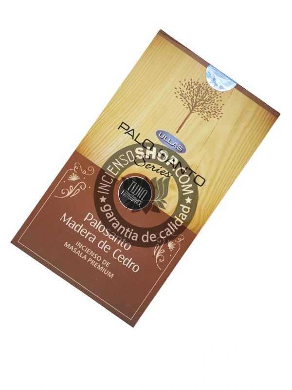Incienso de palo santo con madera de cedro organica de Ullas agarbatti masala hecho a mano en caja de 12 uds de 15g