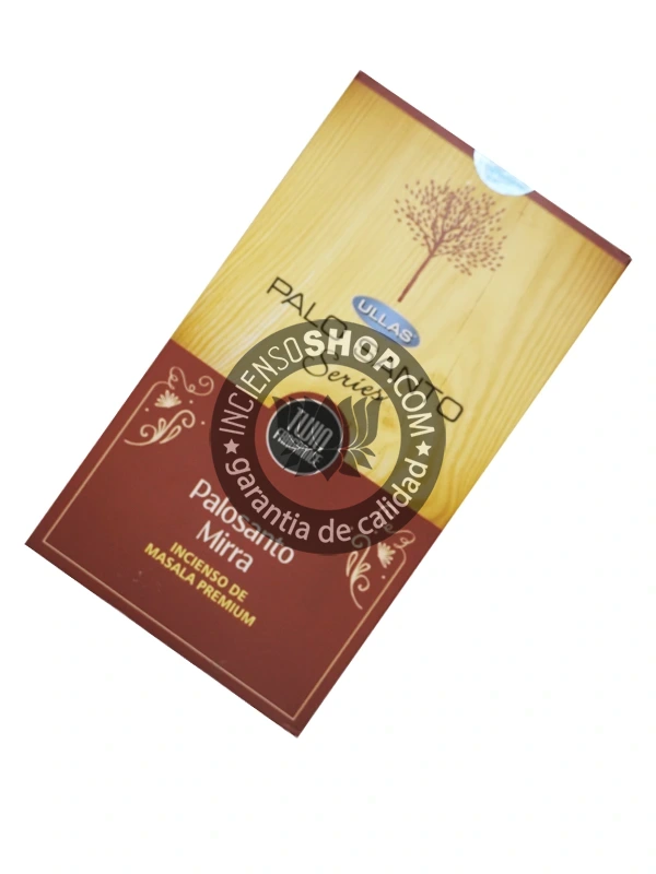 Incienso de palo santo con mirra organico de Ullas agarbatti masala hecho a mano en caja de 12 uds de 15g