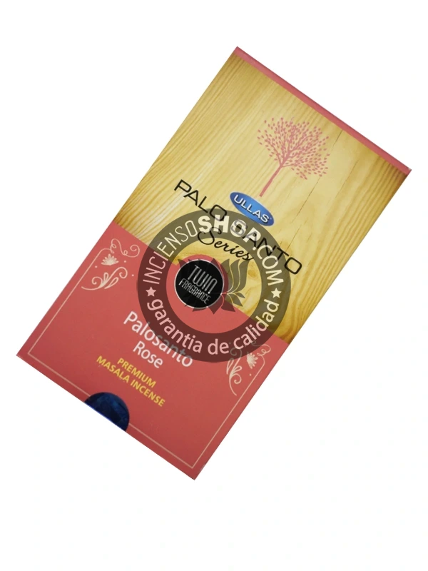 Incienso de Palo Santo con Rosa organico de Ullas Agarbatti Masala hecho a mano en caja de 12 uds de 15g