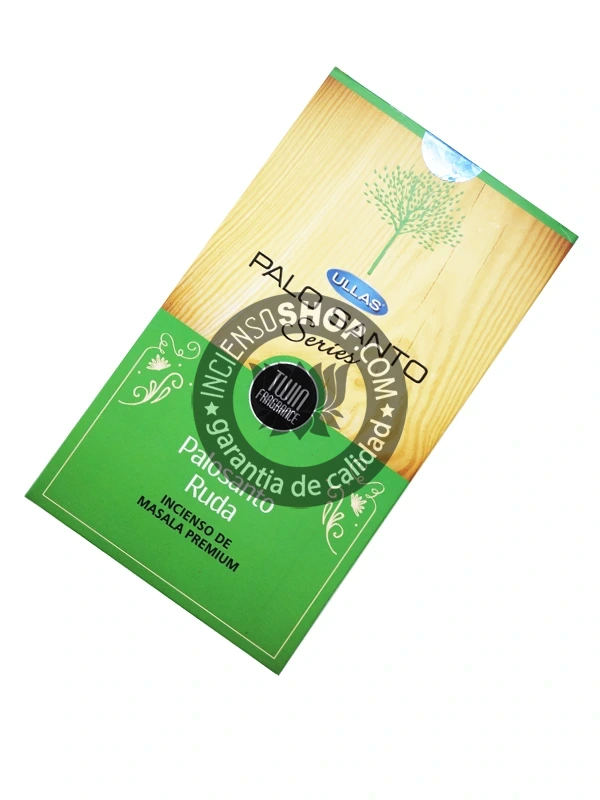 Incienso de palo santo con ruda organica de Ullas agarbatti masala hecho a mano en caja de 12 uds de 15g