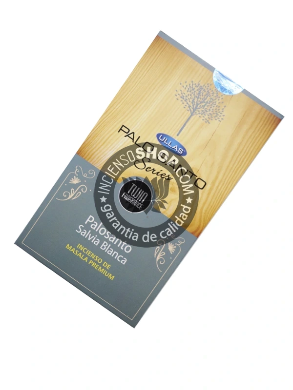 Incienso de palo santo con salvia blanca organica de Ullas agarbatti masala hecho a mano en caja de 12 uds de 15g