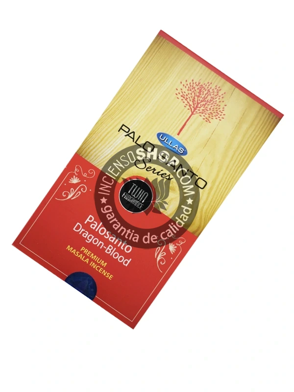 Incienso de palo santo con sangre de dragon organica de Ullas agarbatti masala hecho a mano en caja de 12 uds de 15g