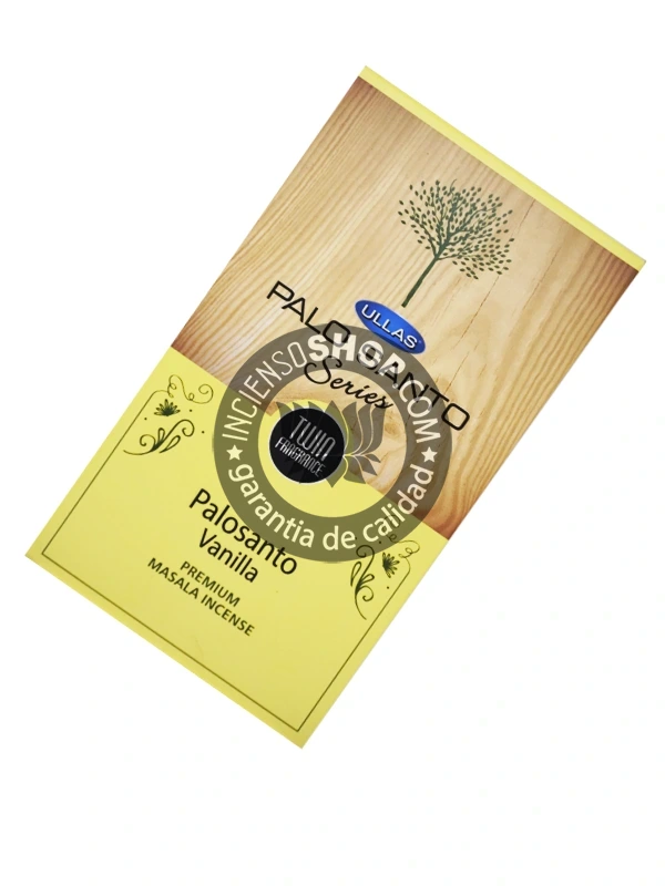 Incienso de palo santo con vainilla organica de Ullas agarbatti masala hecho a mano en caja de 12 uds de 15g